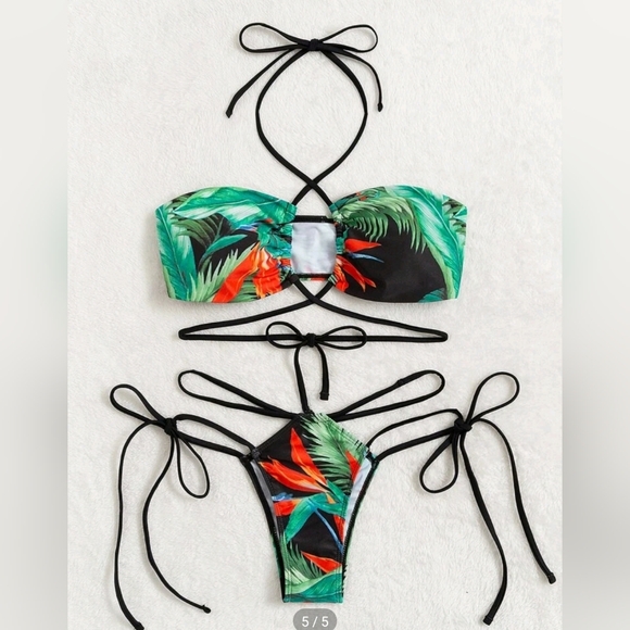 Strappy tropical swim suit size M - Picture 2 of 5